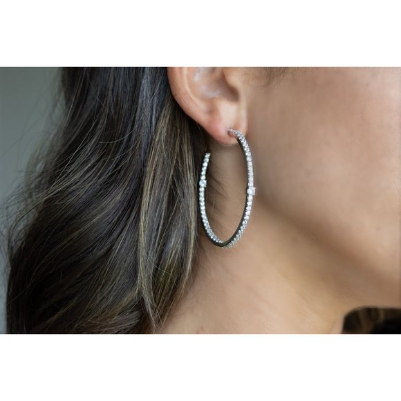 Silver or Gold Pave Diamond CZ Hoop Earrings, Open Back Hoop Earrings - Picture 6 of 11